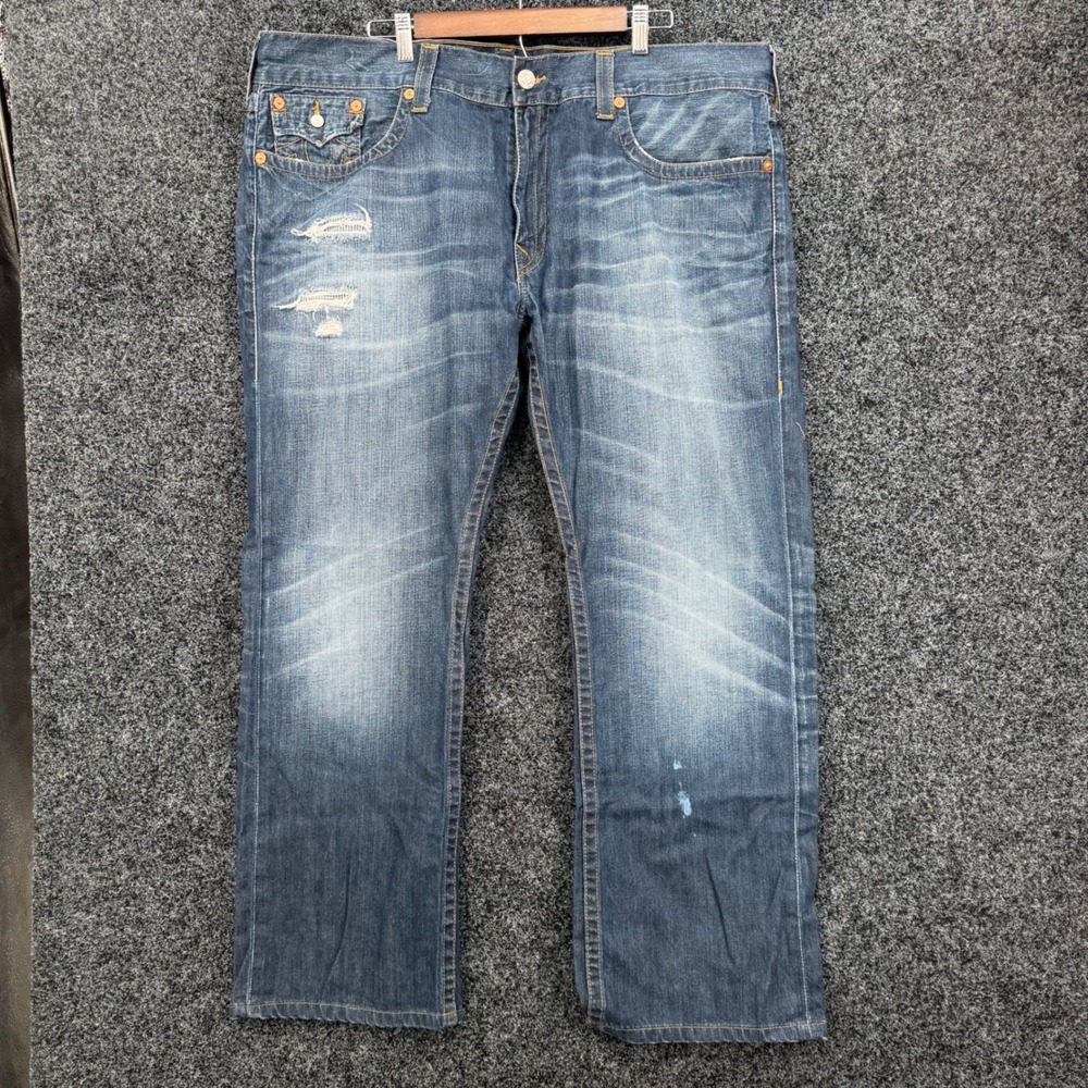 True Religion World Tour Straight Leg Distressed Blue Jeans Mens 44